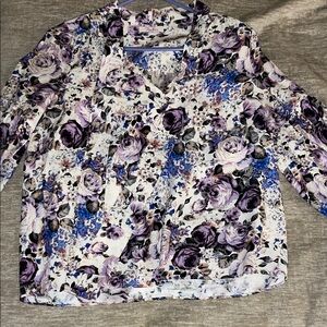 100% Silk Women's blouse- Purple and White
